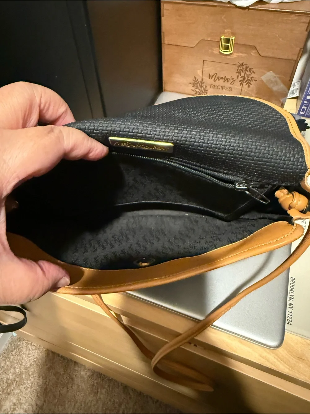 Yves Saint Laurent Black and Tan Crossbody Bag